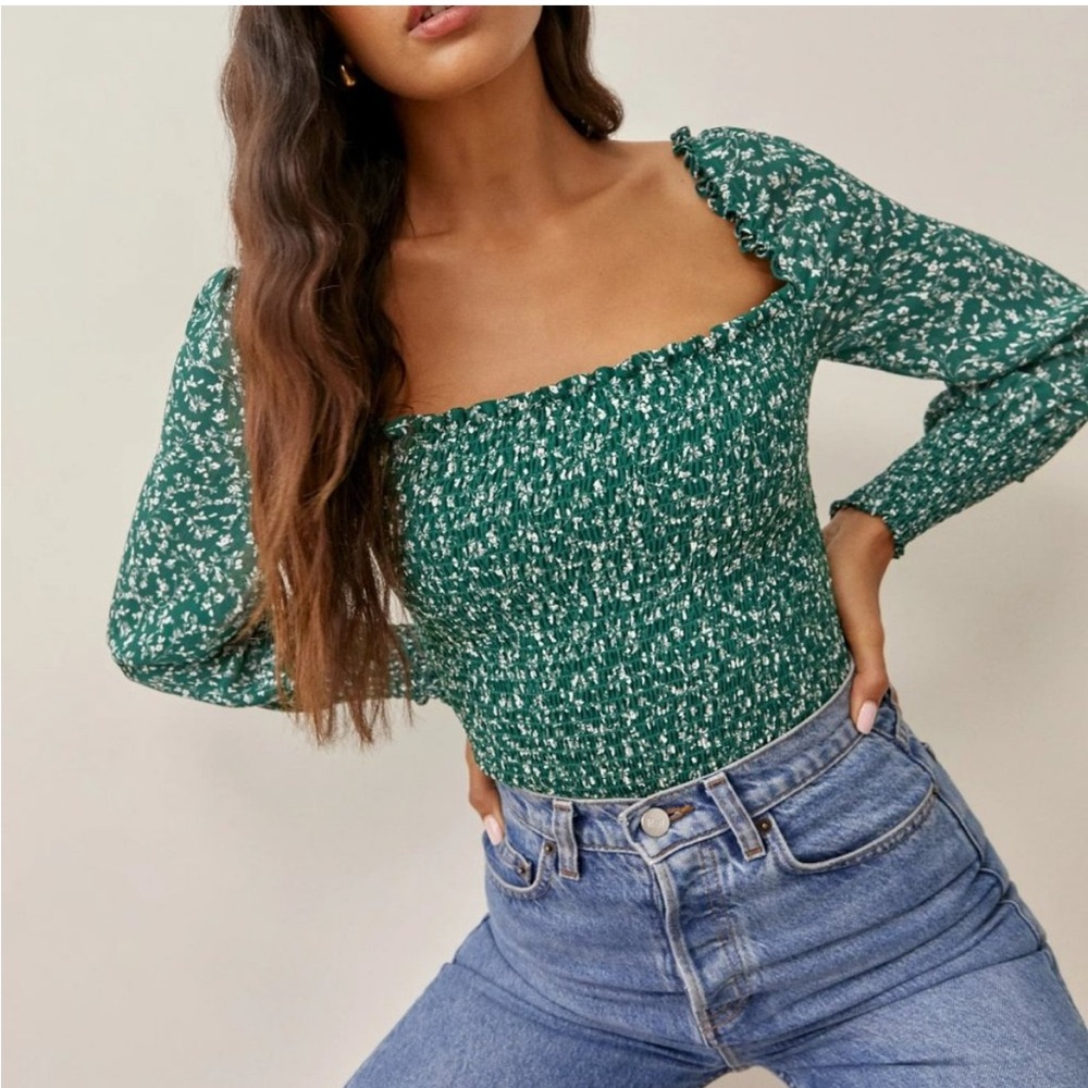 Reformation green floral pinto top